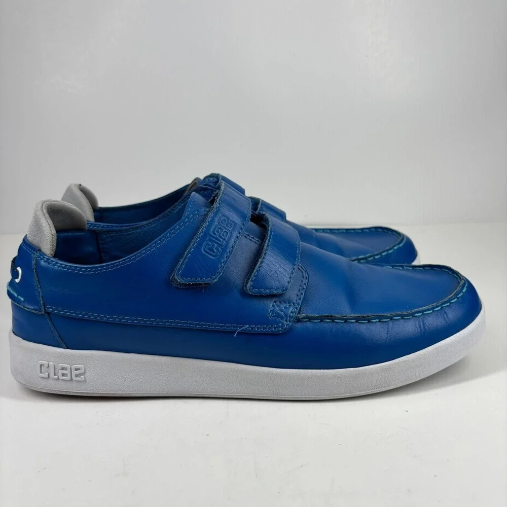 CLAE Cousteau Men's 12 Royal Blue Leather Double-Strap Moc-Toe Boat Shoe Sneaker